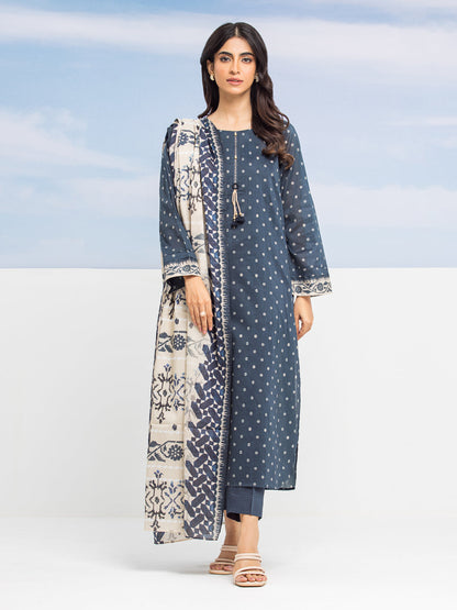 Edenrobe - EWU24A1-28208-3P Unstitched Navy Printed Lawn 3 Piece