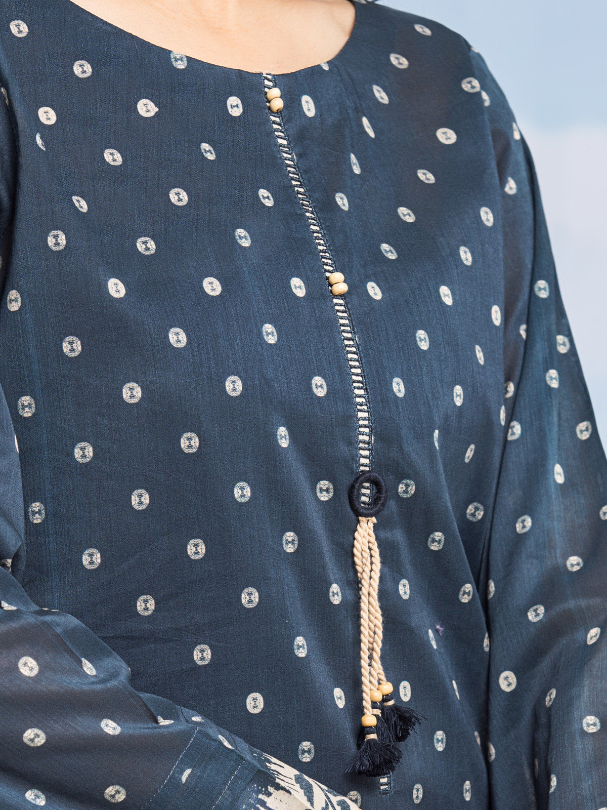 Edenrobe - EWU24A1-28208-3P Unstitched Navy Printed Lawn 3 Piece