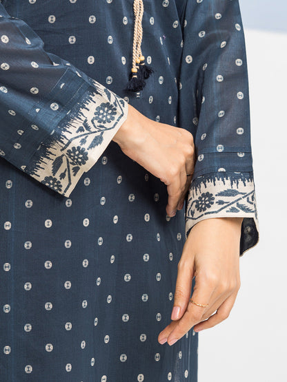 Edenrobe - EWU24A1-28208-3P Unstitched Navy Printed Lawn 3 Piece