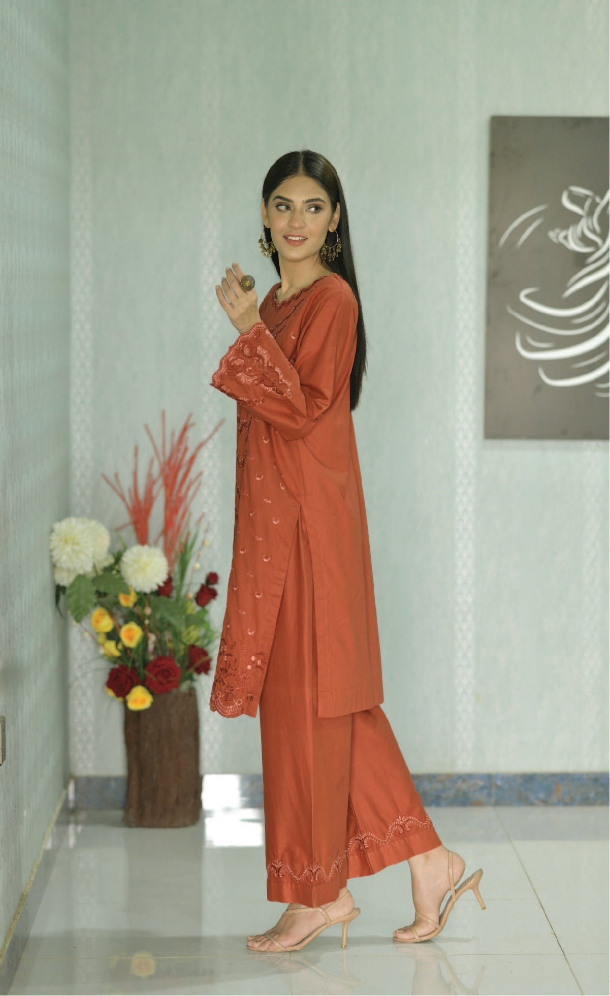 Bareeq Outfits - 2 Piece Suit Cambric Lawn Rust Embroidered