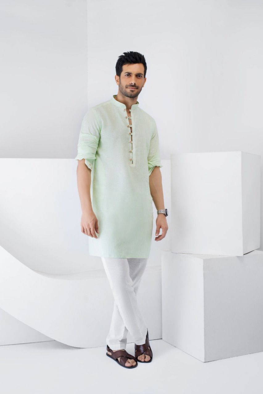 Mint Green Linen Kurta and trousers