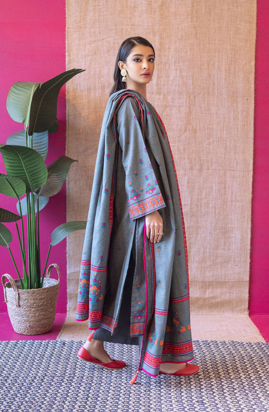 Orient - Unstitched 3 Piece Flat Bed Printed Khaddar Shirt , Khaddar Pant and Khaddar Dupatta