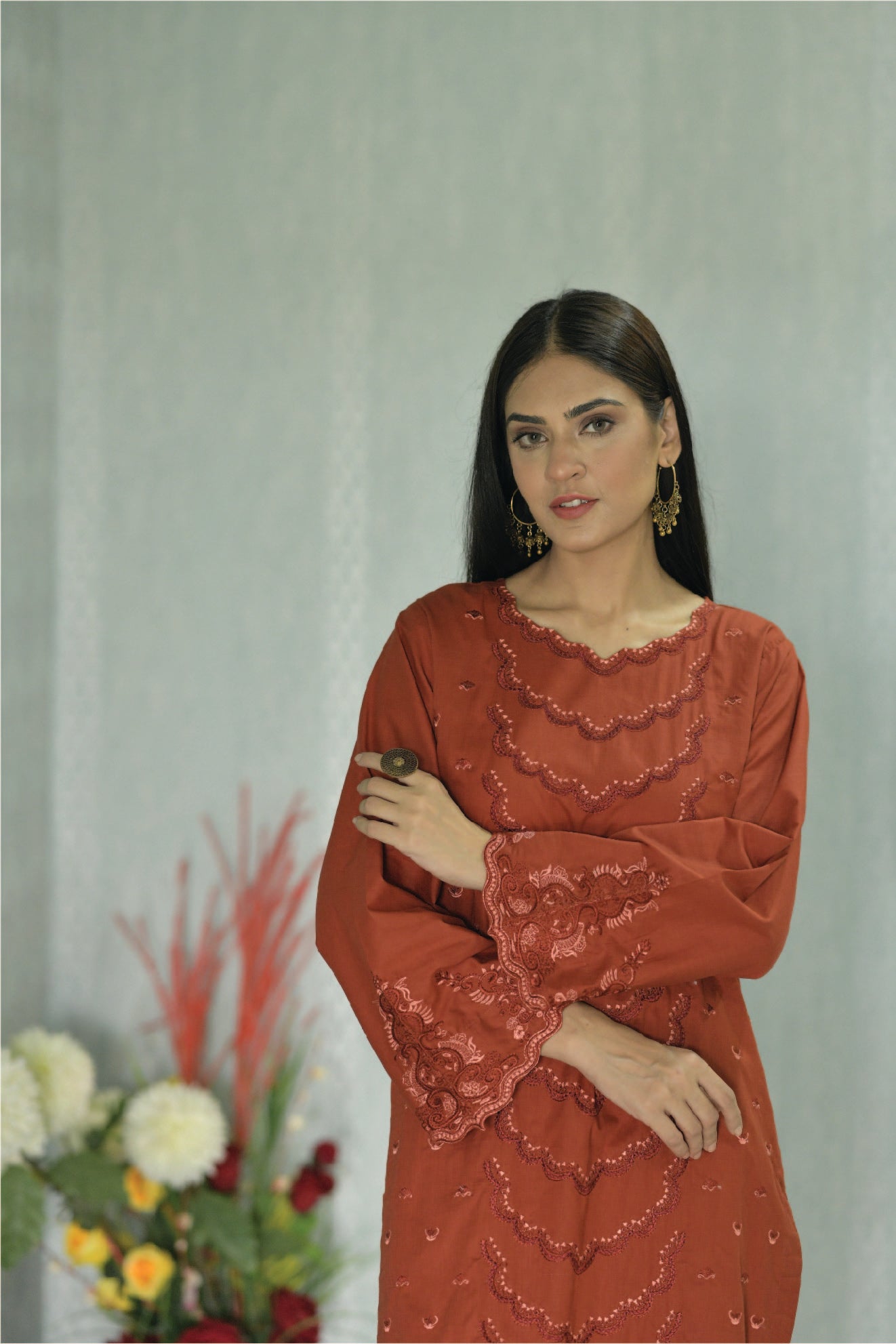 Bareeq Outfits - 2 Piece Suit Cambric Lawn Rust Embroidered