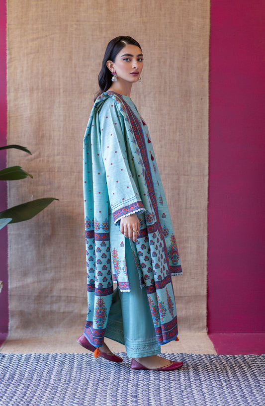 Orient - Unstitched 3 Piece Flat Bed Printed Khaddar Shirt , Khaddar Pant and Khaddar Dupatta