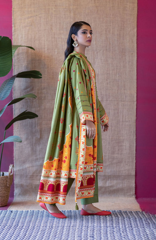 Orient - Unstitched 3 Piece Flat Bed Printed Khaddar Shirt , Khaddar Pant and Khaddar Dupatta