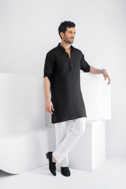 Black Linen Kurta