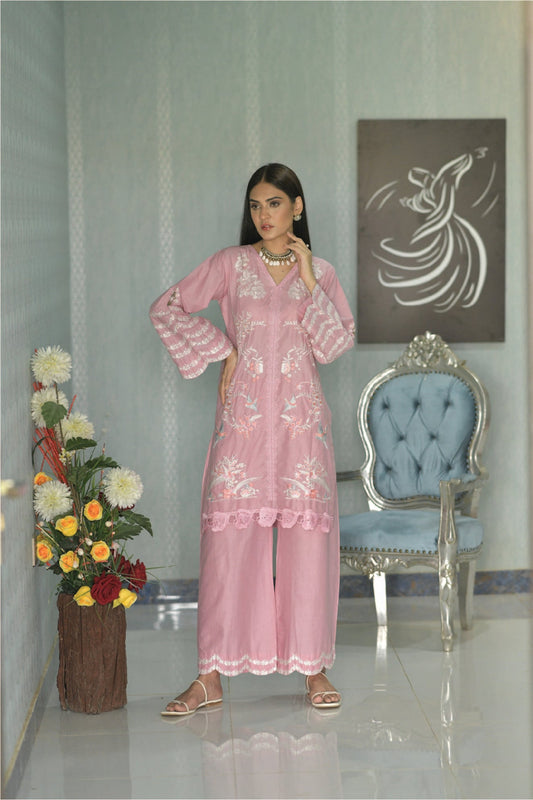 Bareeq Outfits - Lavender-Pink Embroidered 2PCS