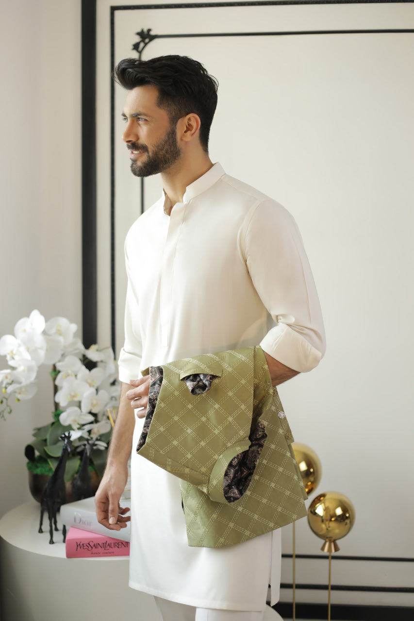 Embroidered Raw Silk Kurta And Pant with Waist Coat