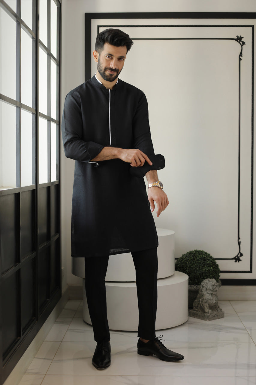 Black Linen Kurta And trouser