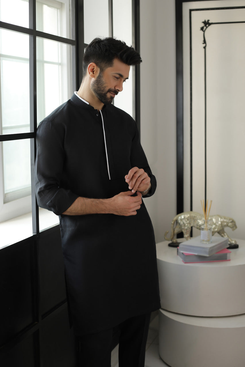 Black Linen Kurta And trouser