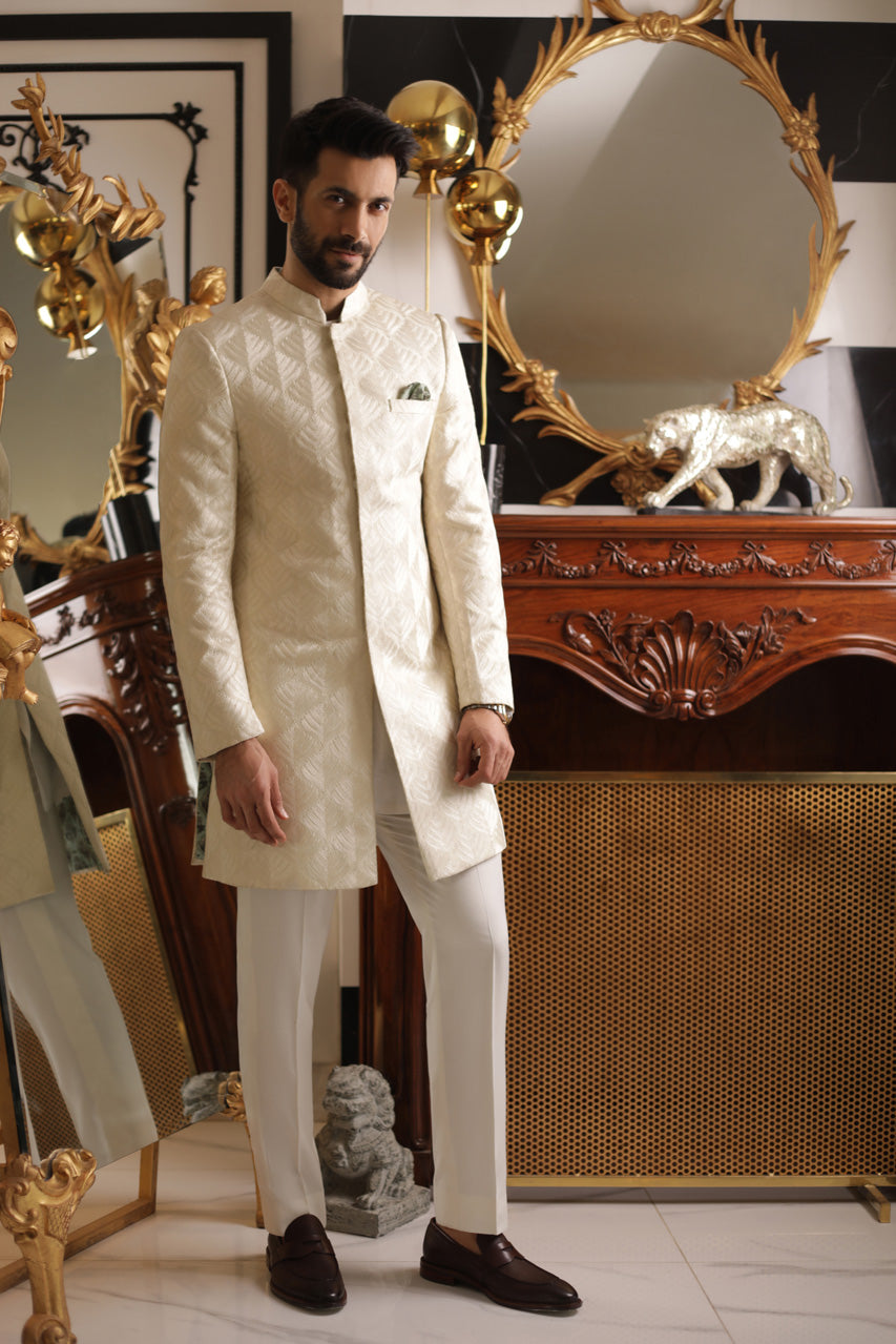 Embroidered Sherwani With Plain Pants 1