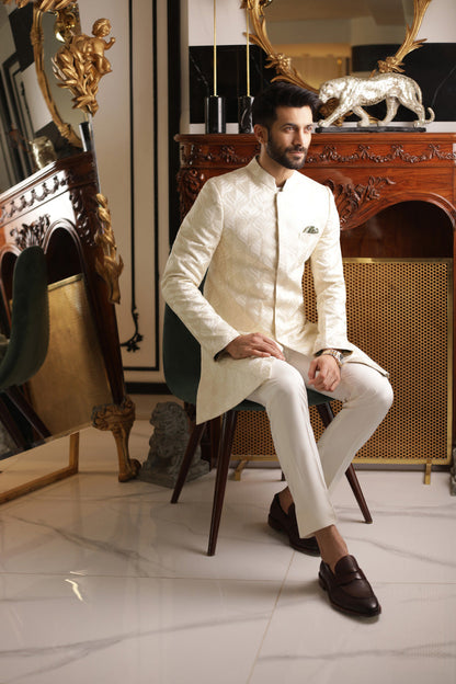 Embroidered Sherwani With Plain Pants 1