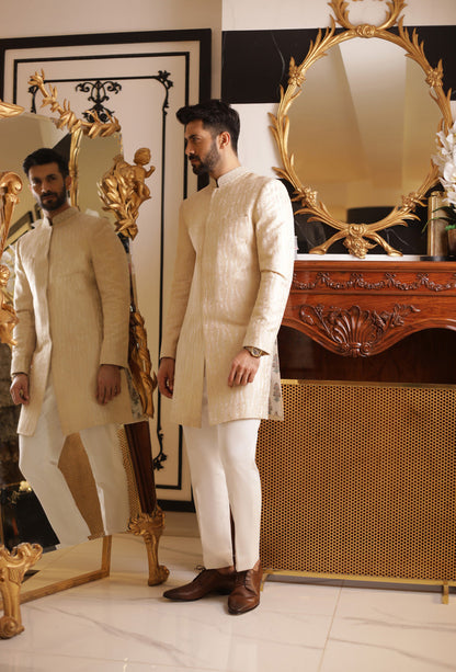 Embroidered Sherwani With Plain Pants