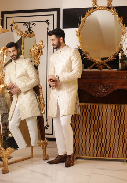 Embroidered Sherwani With Plain Pants