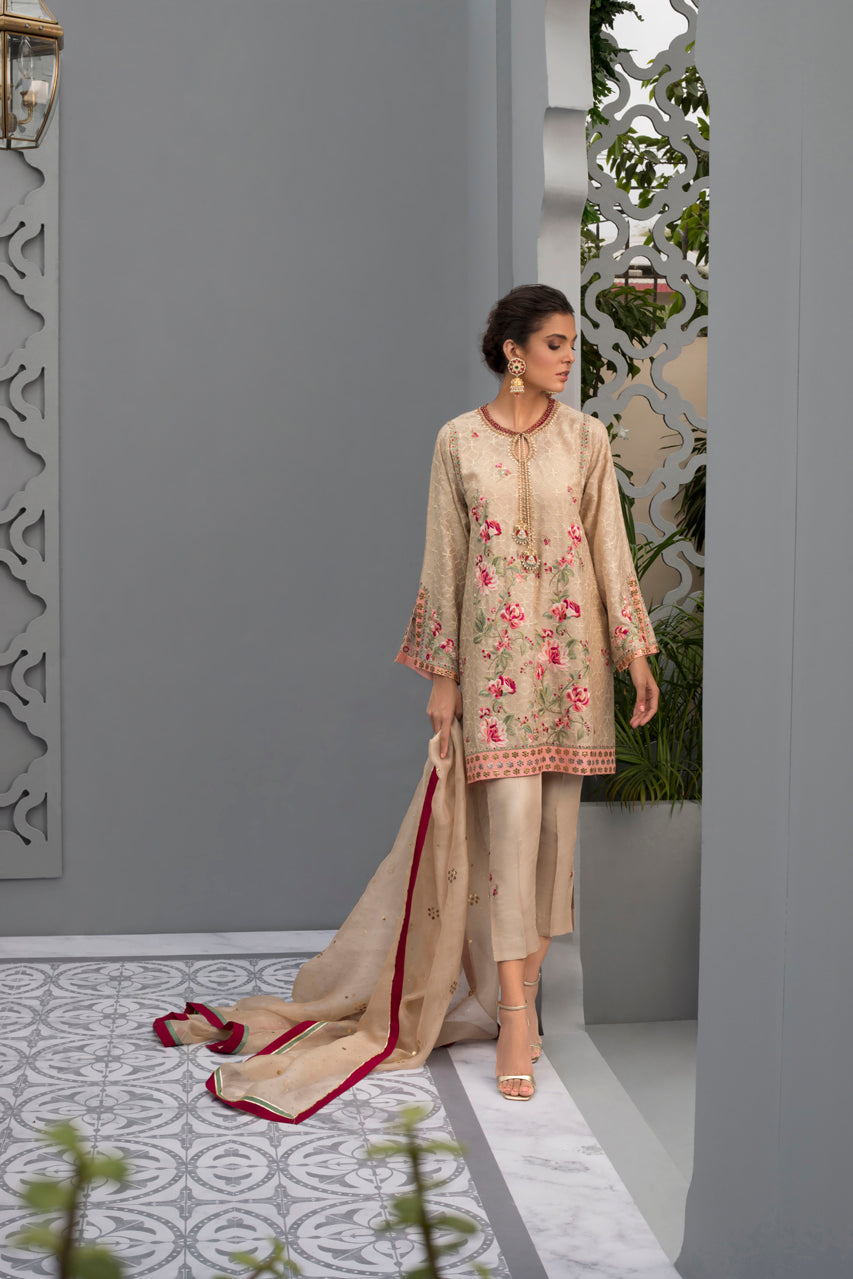 Embroidered Cotton Net Shirt And Trouser With Dupatta