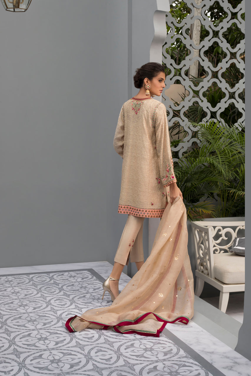 Embroidered Cotton Net Shirt And Trouser With Dupatta