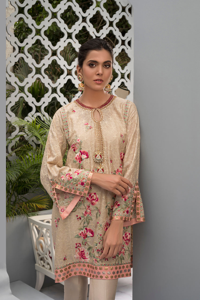 Embroidered Cotton Net Shirt And Trouser With Dupatta