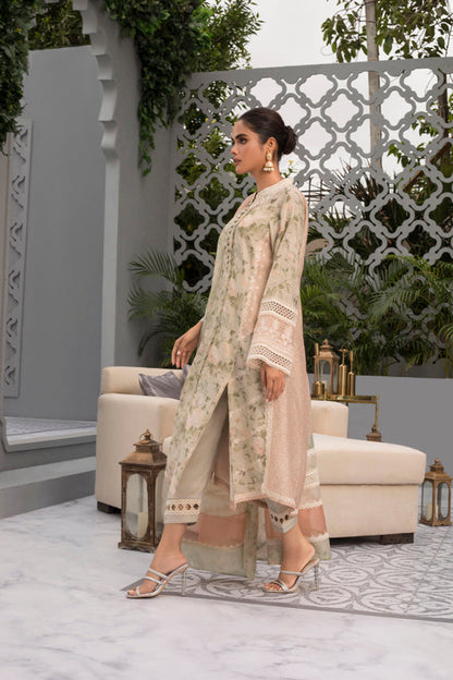 Khaadi Silk Printed Kurta & Trouser With Organza Dupatta