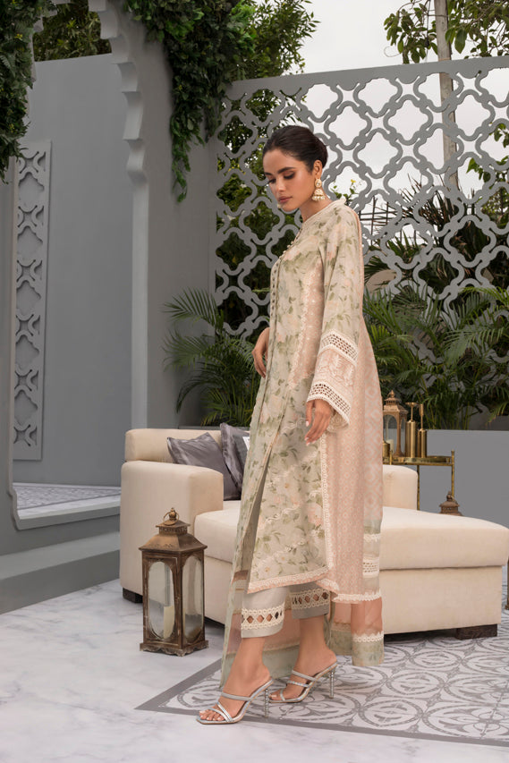 Khaadi Silk Printed Kurta & Trouser With Organza Dupatta