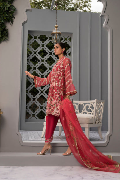 Cherry Embroidered Organza Kurta And Shalwar With Organza Dupatta