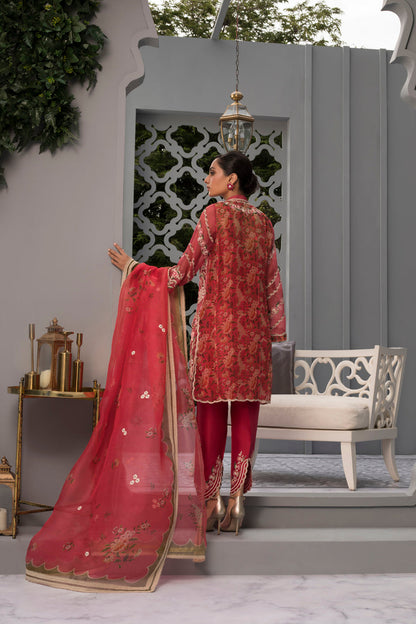 Cherry Embroidered Organza Kurta And Shalwar With Organza Dupatta