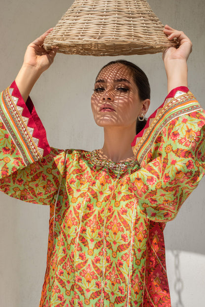 Canary Yellow Printed Box Kurta With Gota Embellishment