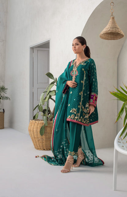 Pepper Green Cotton Net Kurta With Kamdani Detailing