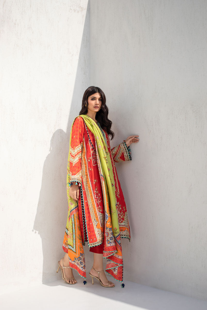 Tangerine Gota Embellished Kurta With Printed Silk Dupatta