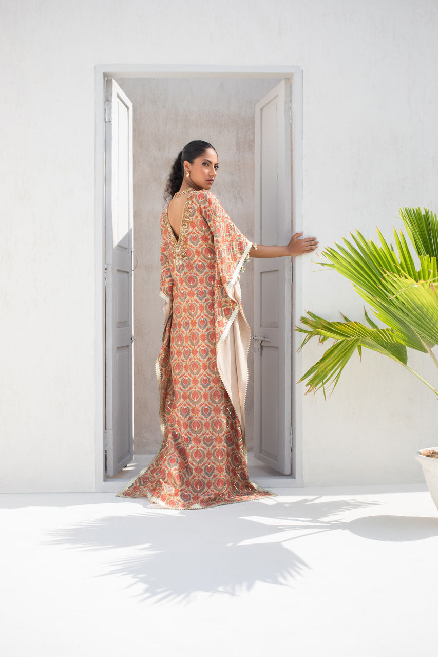 Printed Cotton Net Embellished Kaftan