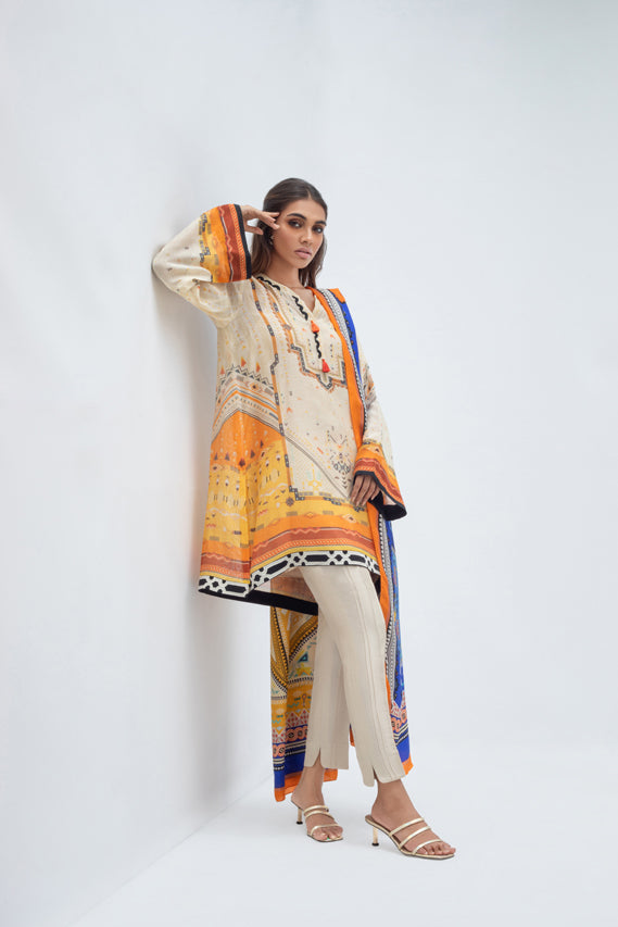 Digitally Printed Cotton Net Shirt With Trouser