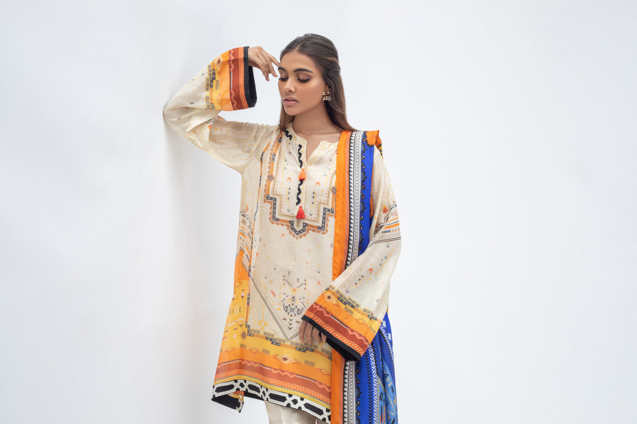 Digitally Printed Cotton Net Shirt With Trouser