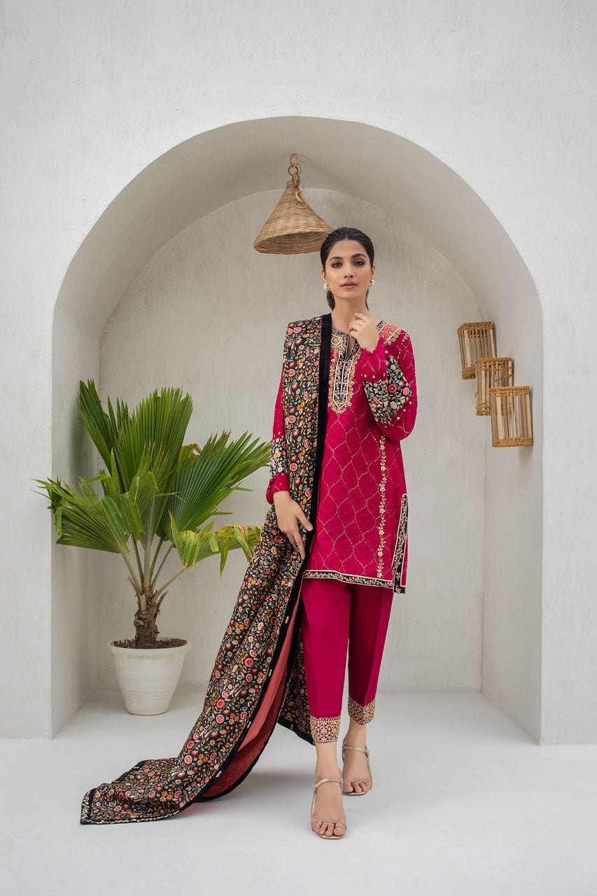 Mulberry Cotton Net Worked Kurta & Dupatta