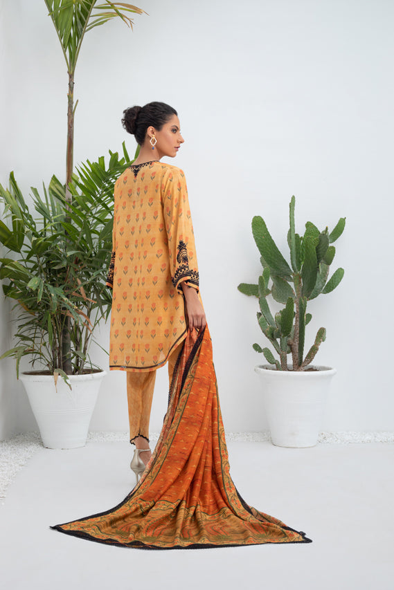 Honey Coloured Printed Silk Kurta & Dupatta with Printed Silk Dupatta