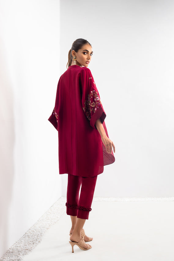 Mulberry Raw Silk Embroidered Kurta And Trouser