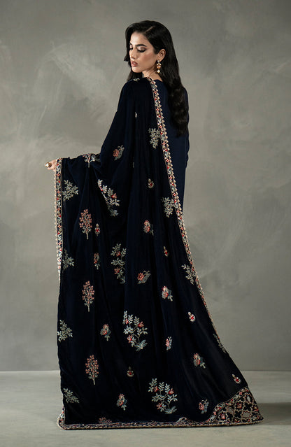 Seran - Navy Blue Velvet Shawl