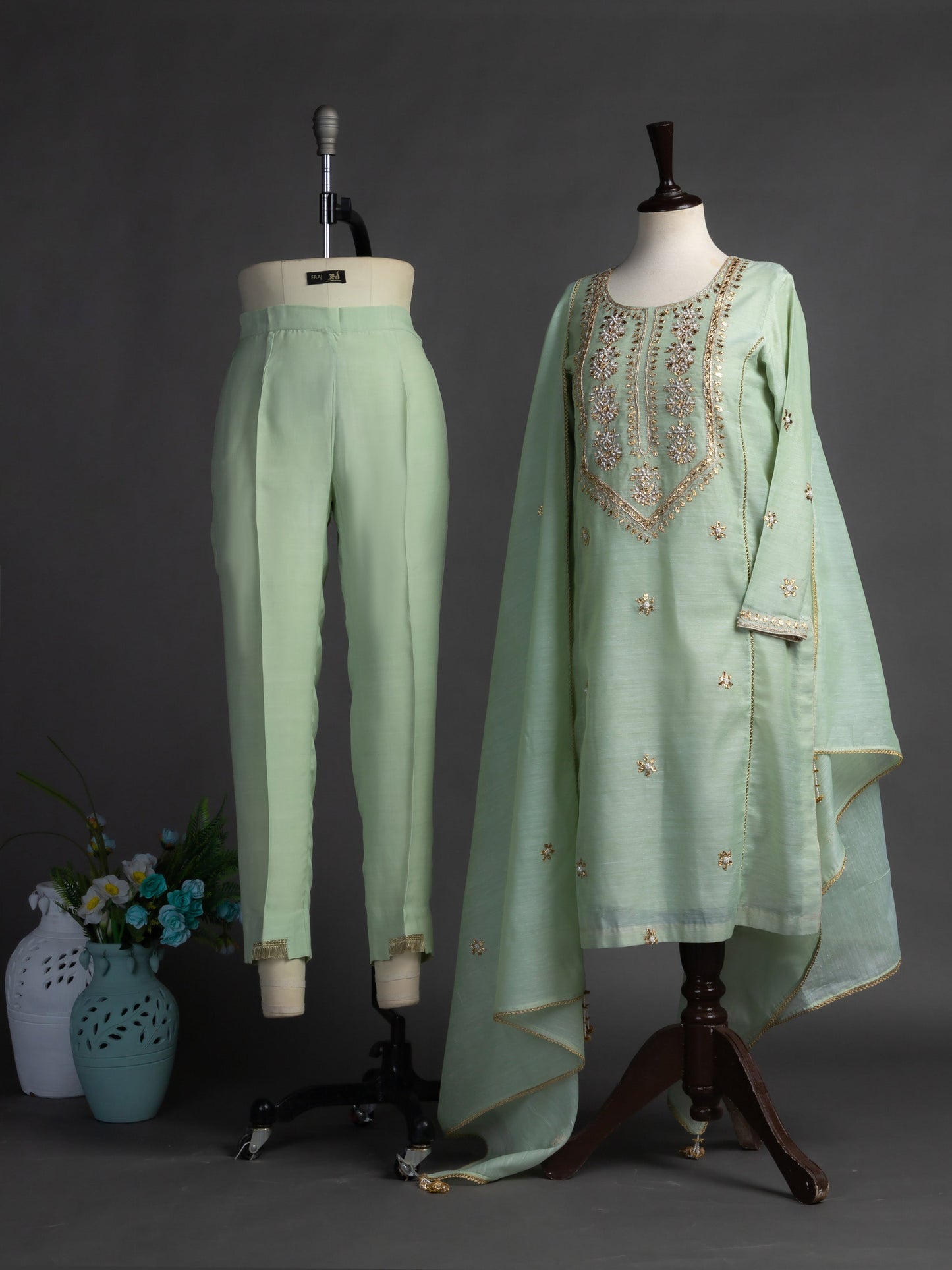 Eraj Hussain - Gotta Patti Pistachio - Stitched