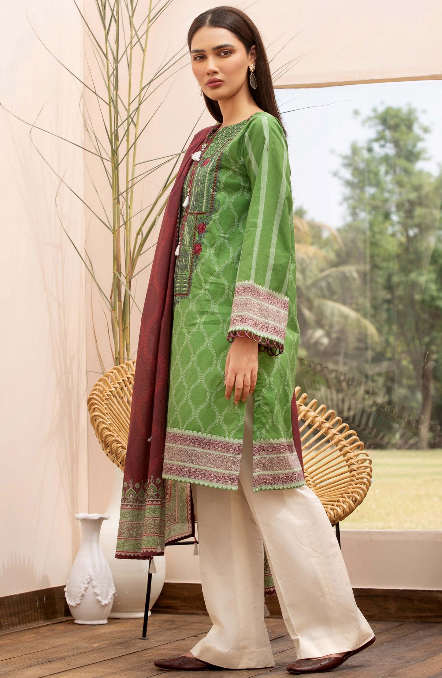 Orient - Unstitched 2 Piece Embroidered Lawn Shirt Dupatta