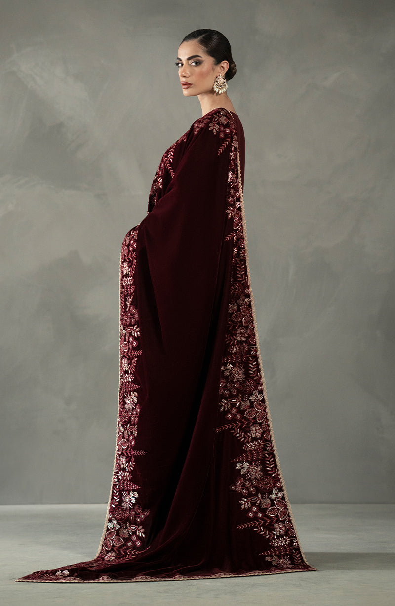 Seran - Maroon Velvet Shawl