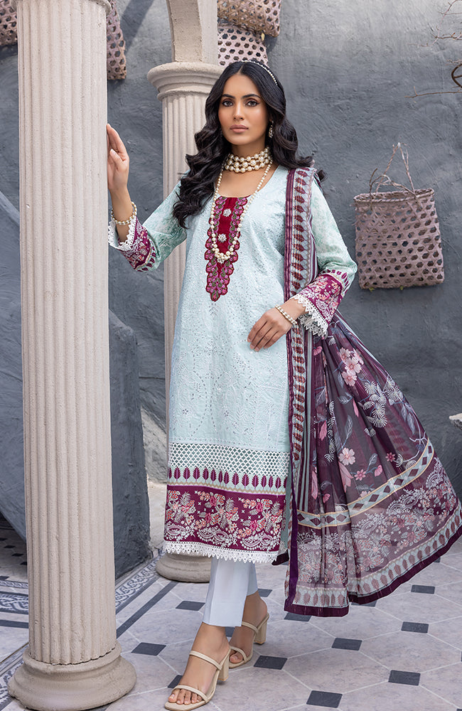 Alzohaib - 3 Piece Unstitched Embroidered Lawn-CFEL-23-03