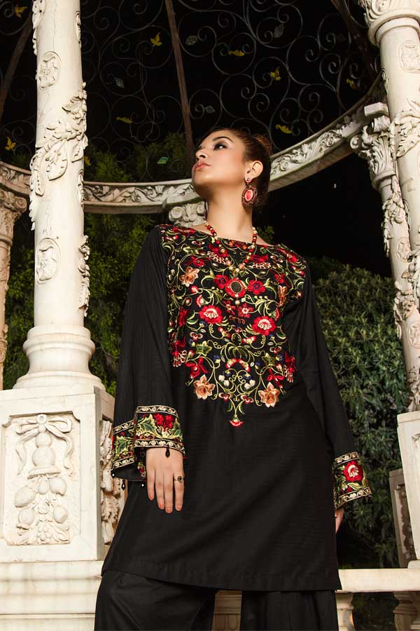 Adan's Libas - Erubescent Black - Premium Embroidered Jacquard Unstiched Lawn Kurti