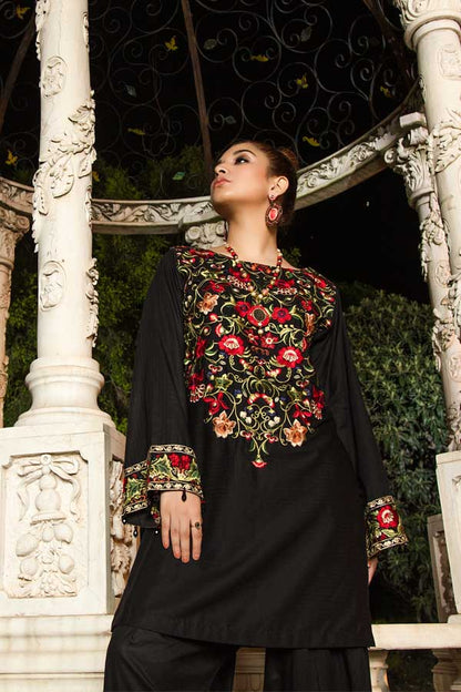 Adan's Libas - Erubescent Black - Premium Embroidered Jacquard Unstiched Lawn Kurti