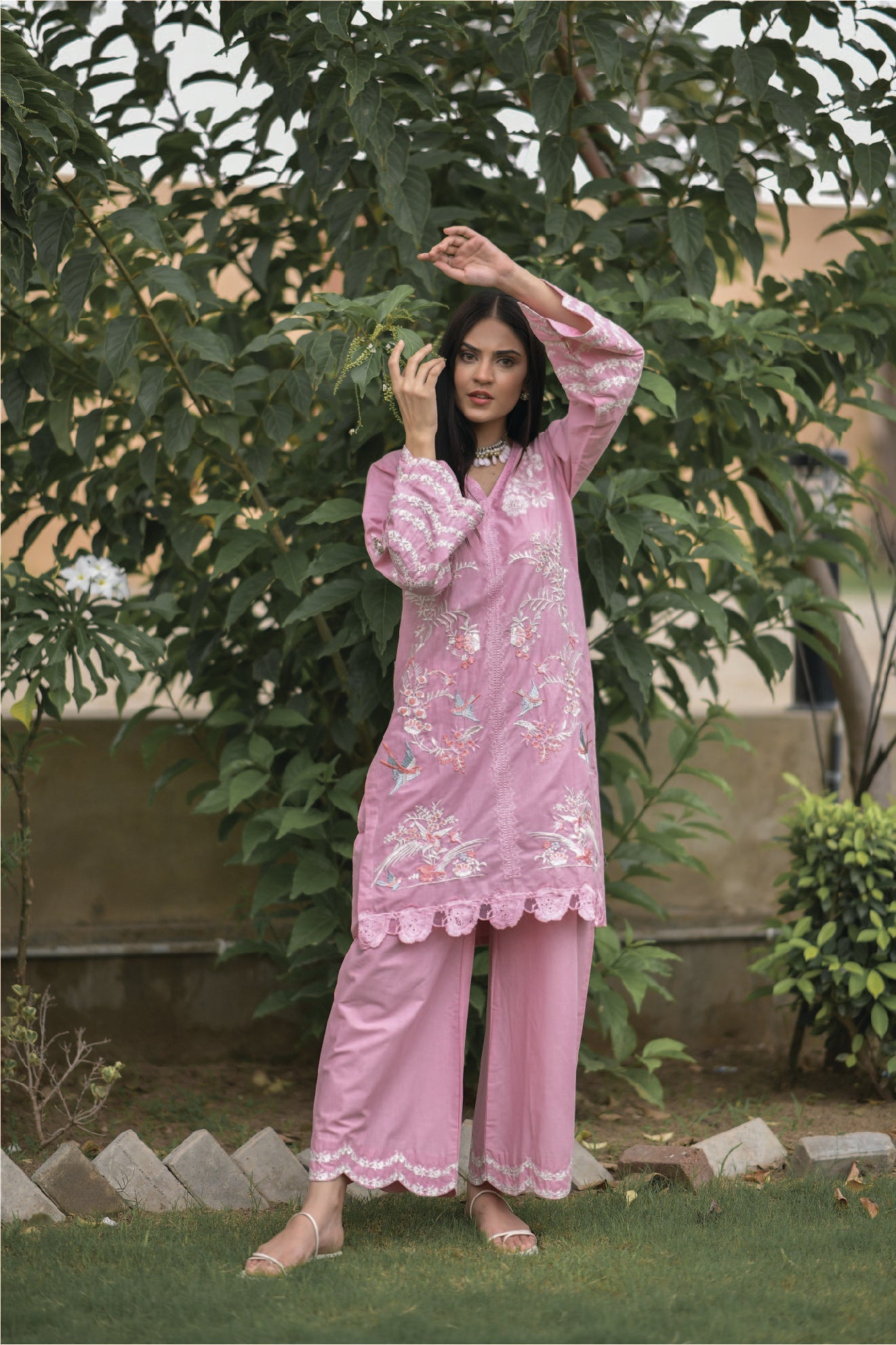 Bareeq Outfits - Lavender-Pink Embroidered 2PCS