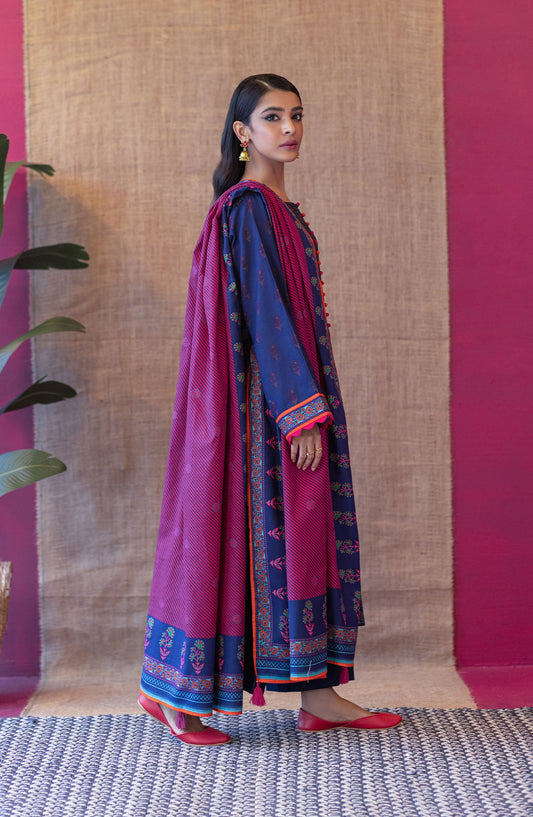Orient - Unstitched 3 Piece Flat Bed Printed Khaddar Shirt , Khaddar Pant and Khaddar Dupatta