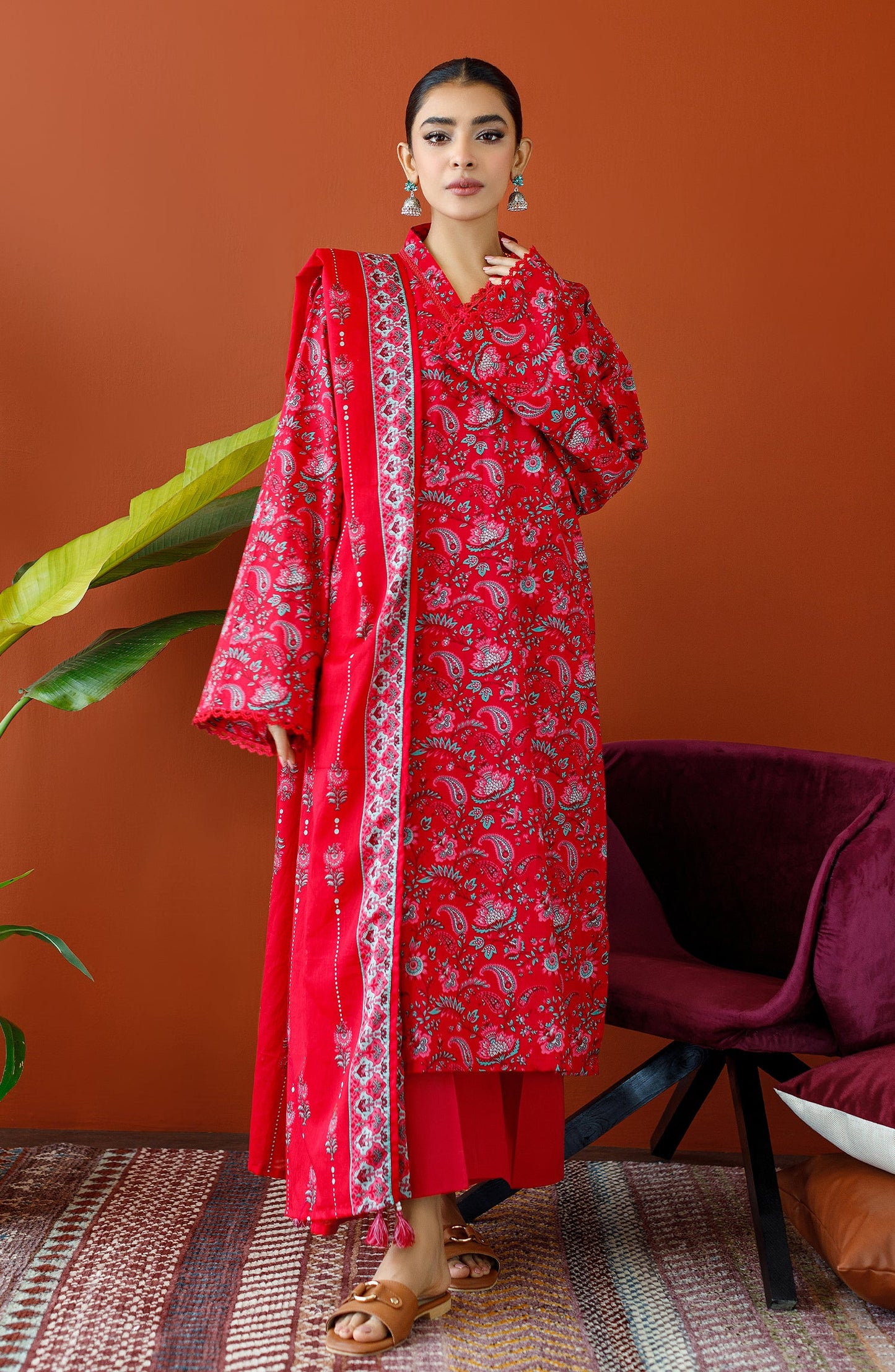 Orient - Unstitched 3 Piece Printed Cambric Shirt , Cambric Pant and Lawn Dupatta