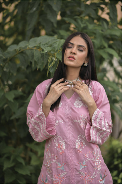 Bareeq Outfits - Lavender-Pink Embroidered 2PCS