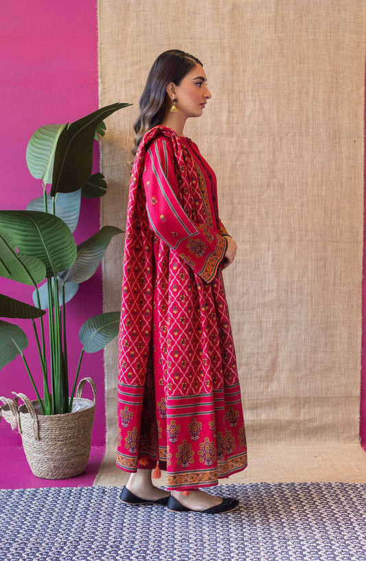 Orient - Unstitched 3 Piece Flat Bed Printed Khaddar Shirt , Khaddar Pant and Khaddar Dupatta