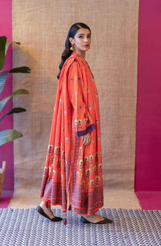 Orient - Unstitched 3 Piece Flat Bed Printed Khaddar Shirt , Khaddar Pant and Khaddar Dupatta