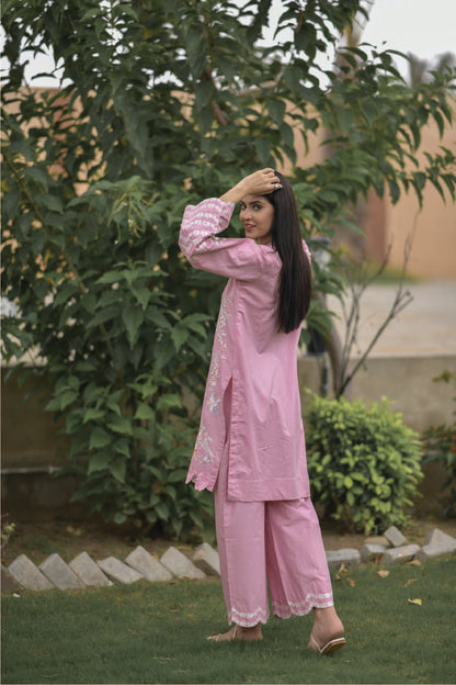 Bareeq Outfits - Lavender-Pink Embroidered 2PCS