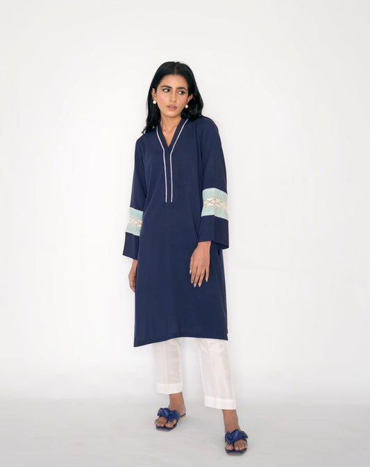 Ayesha Naveed - Midnight blue with tarkashi