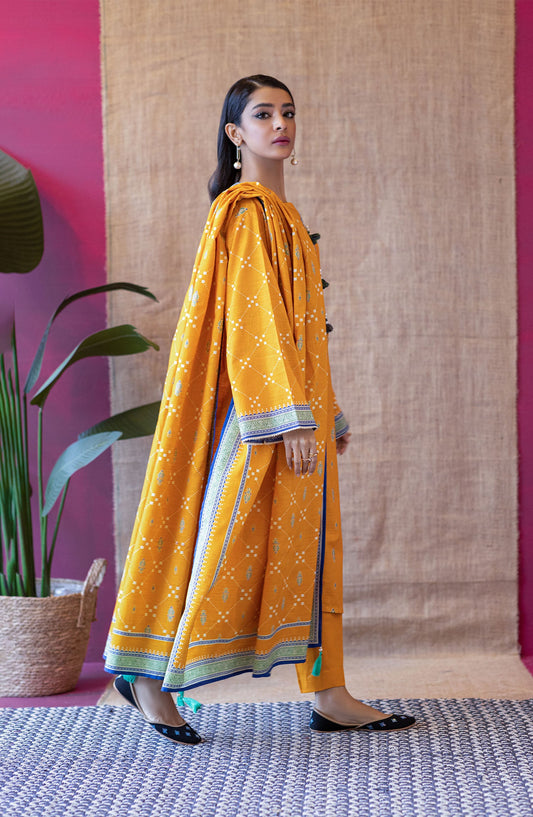 Orient - Unstitched 3 Piece Flat Bed Printed Khaddar Shirt , Khaddar Pant and Khaddar Dupatta